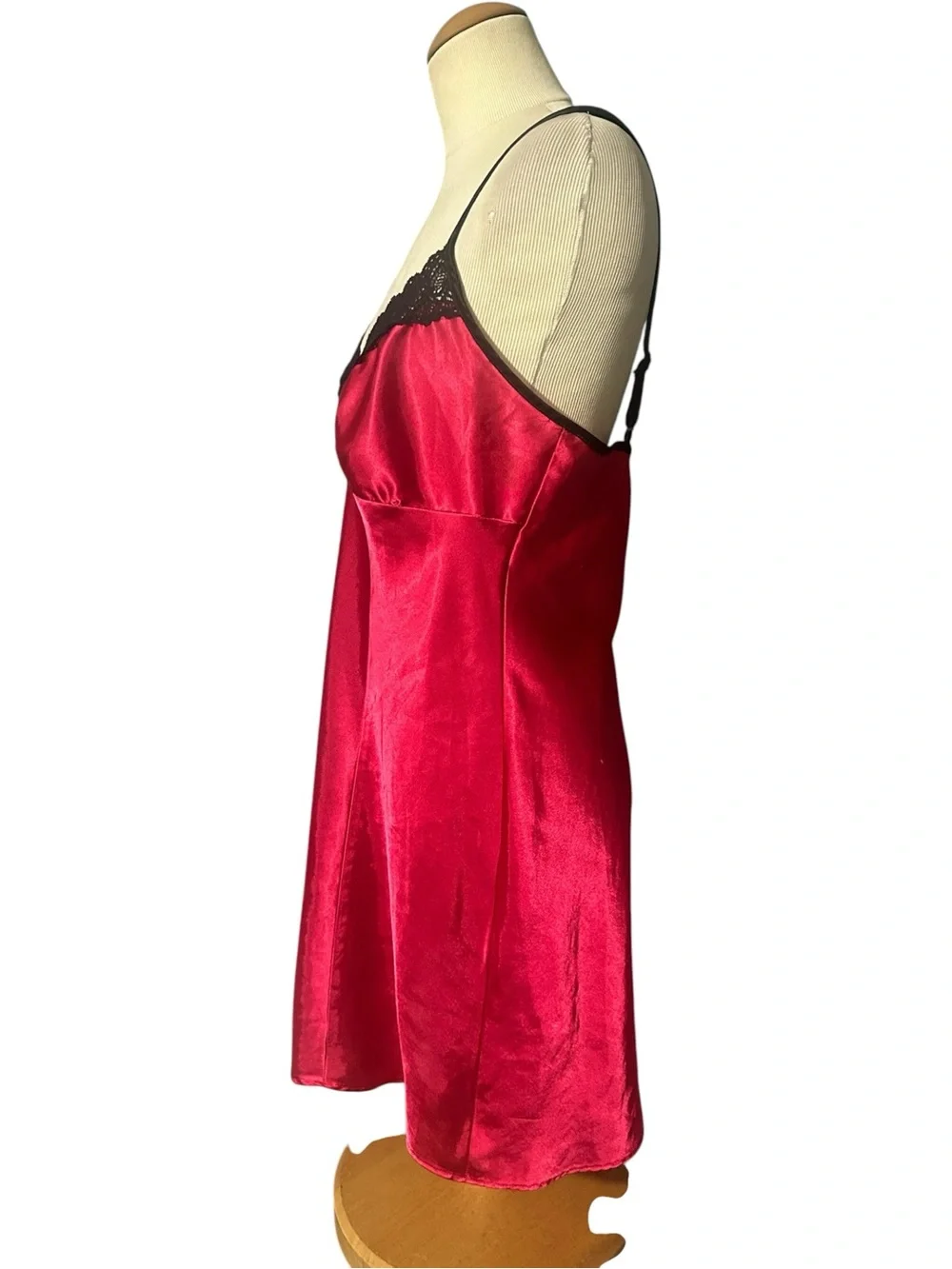 Linea Donatella Satin Lace-Trim Slip Dress Red Black Size Medium